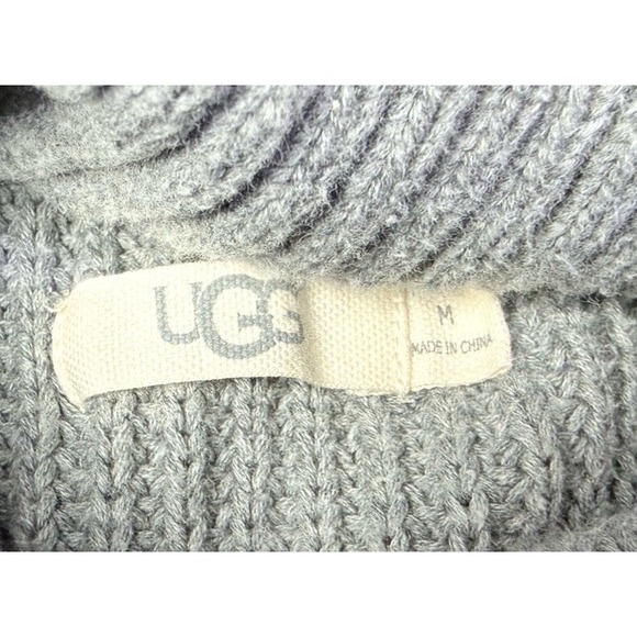 Ugg Poncho Women's Medium Grey Chunky Knit Cowl Neck Sweater Cotton 1k - Picture 2 of 13